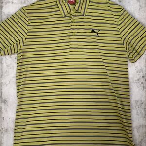 Puma Men's Green Striped Polo Shirt